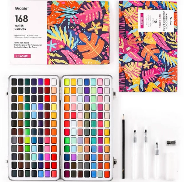 Grabie 100 Solid Watercolor Paint Set Including 40 Metallic
