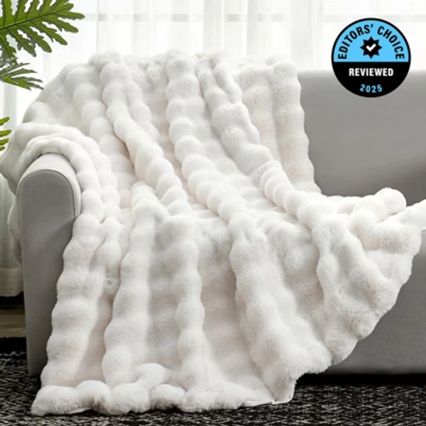 Bubble Faux Fur Throw Blanket, Plush Soft Decorative Throw for Sofa and Bed, White, Throw - Cozy Bliss