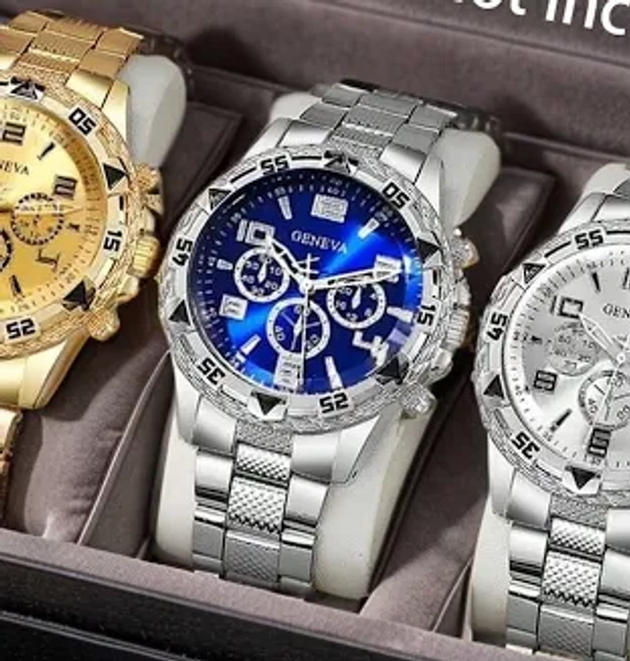4-Piece Luxury Men's Watch Set, Cool And Handsome Style, Round Alloy Case, High-End Texture, Suitable For Business And Casual Wear,