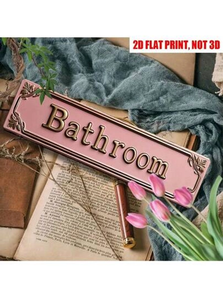 2D Flat Pink Bathroom Metal Sign, 16 * 4-Inch Retro "BATHROOM" Decorative Sign, Elegant And Simple Metal Bathroom Logo - Modern Wall Art Sign, Home Decoration, Room Decoration, Wall Decoration, Bathroom Decoration, Garage Decoration, Farmhouse Decor
