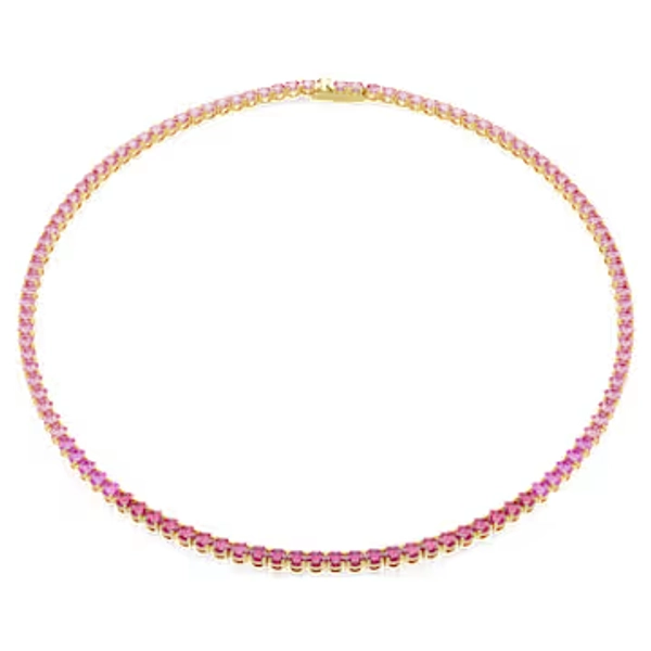 Matrix Tennis necklace, Round cut, Pink, Gold-tone plated