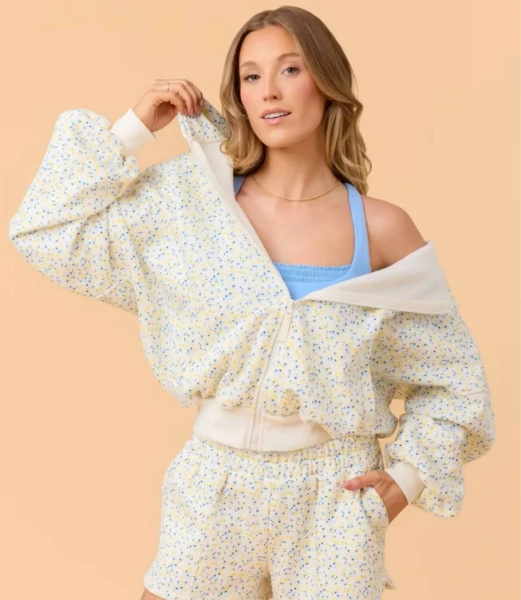 Blogilates Women's Mommy & Me Marshmallow Full Zip Hooded Sweatshirt - Blue Citrus Print XL