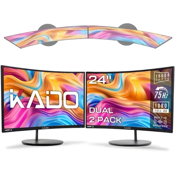 Dual Monitor Setup - 2-pack 24" Curved 1920x1080 Computer Monitor