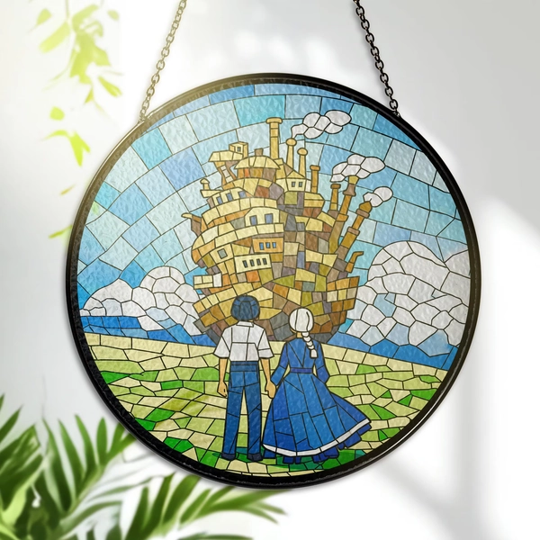 Castle Stained Glass – Howl and Sophie – Studio Ghibli Window Hanging – Anime Decor – Gift for Anime Lovers