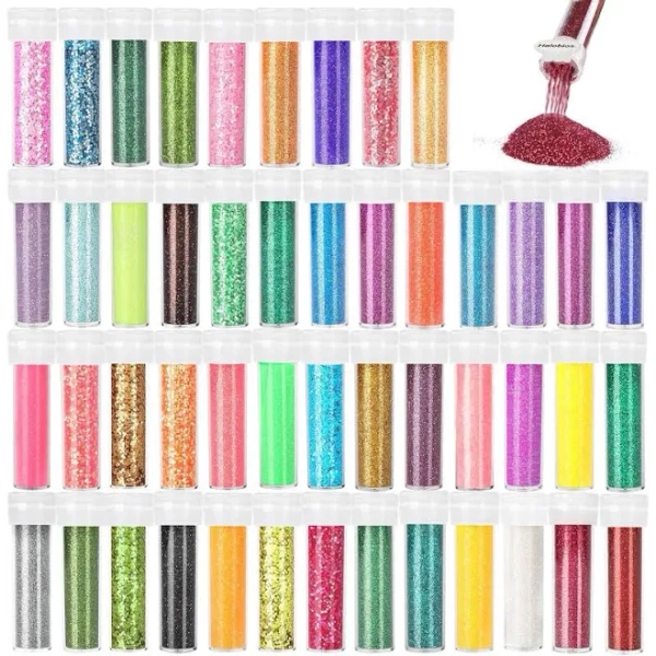 Glitter, 48 Colors Fine Glitters for Resin, Craft Glitter Bulk for Resin Accessories DIY Slime Candle, Extra Fine Glitters Powder for Nail Art, Body