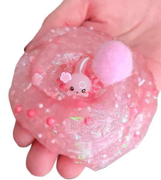 Pinky The Baby Axolotl Handmade Clear Slime