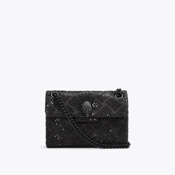 FABRIC MINI KENSINGTON Black Crystal Cross Body Fabric Purse by KURT GEIGER LONDON