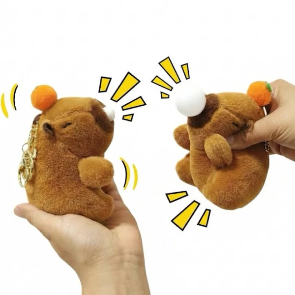 Shake Sound Capybara Keychain. Funny Pop-Out Bubble Fidget Toy Squeeze Plush Animal. Soft Bag Charm for Backpack. Cute Stress Relief Birthday Gag Gift