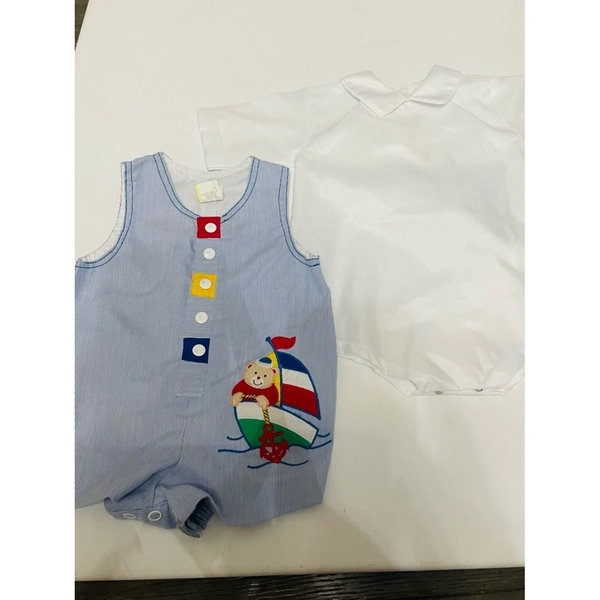 Vintage 1980s Baby Togs Romper Set Teddy Bear Sailboat 3-6 Months