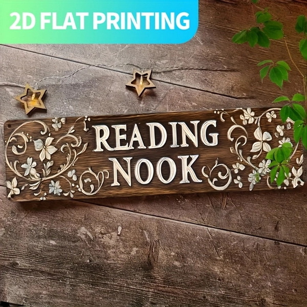 2D Flat, 1pc Vintage "Reading Corner" Metal Sign- 15.7x 3..9inch Aluminum Wall Decoration with Floral and Star Decorations, Pre-Drilled for Easy Hanging- Suitable for Home, Kitchen, Farmhouse, Porch- Unique Gift for Book Lovers, Book Decoratio