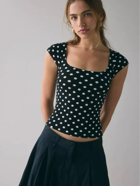 BDG Drew Cap Sleeve Square Neck Cropped Tee