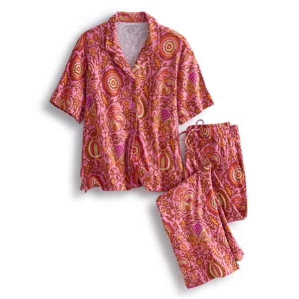 Vera Bradley Women's Cotton Button-Down Pajama Set Marrakesh Ibis Rose
