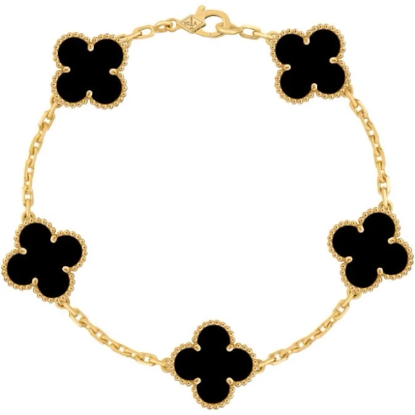 Van Cleef & Arpels Vintage Alhambra Onyx Bracelet in Yellow Gold