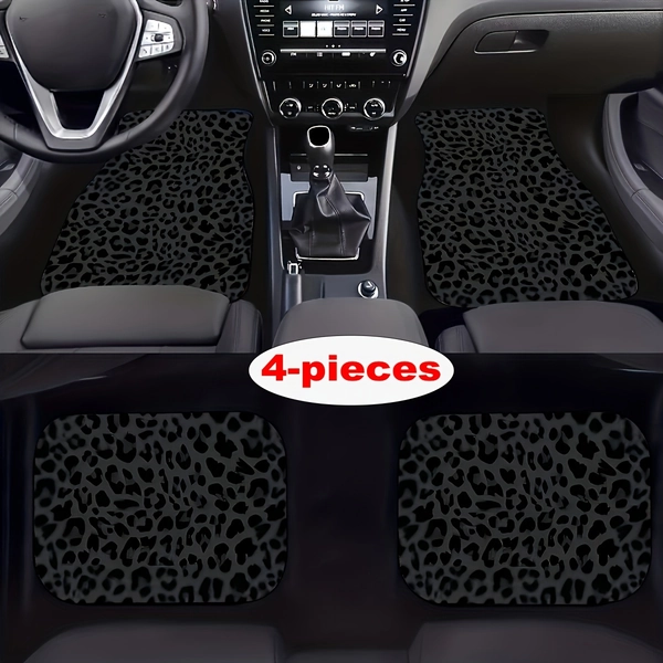 Suitable for all car models, 4pcs set Black Leopard Print Car Carpet, All-Season Vehicle Carpet with Non-Slip Base, Easy-to-Clean Car Interior Accessories