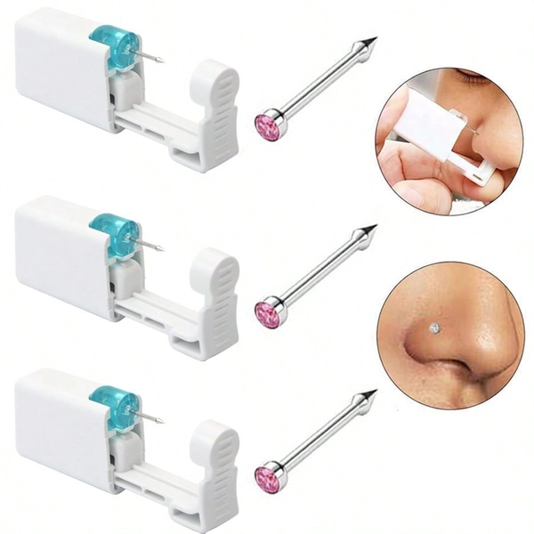 1/2/3/4PCS Nose Piercing Gun Built-In Pink Diamond Nose Studs Self Nose Piercing Kit Nose Piercing Gun Kit