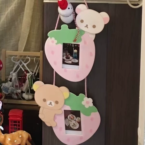 INS Cute Room Decoration Wall Cartoon Strawberry Bear Creative Combo Wall Hanging Cute Connected Photo Frame Bedroom Photo Decor - AliExpress 15