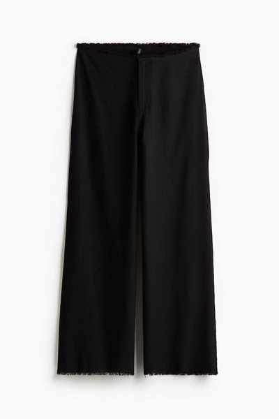 Frayed-edge Linen-blend Pants - Black