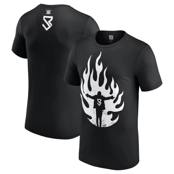 Men's Black Seth Rollins Flames T-Shirt