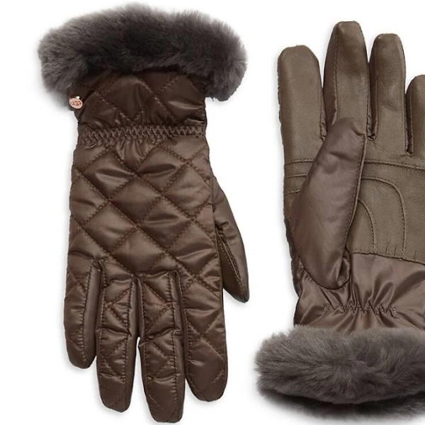 UGG Women's Faux Fur Trim Quited Gloves
