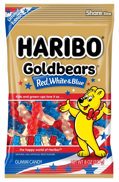HARIBO Goldbears Gummy Bears Red, White & Blue Fruit Flavored Candy Gummies, 8 oz, Share Size Bag - Walmart.com