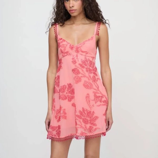 Hill House Home The Trix Dress Coral Georgette With Sequins