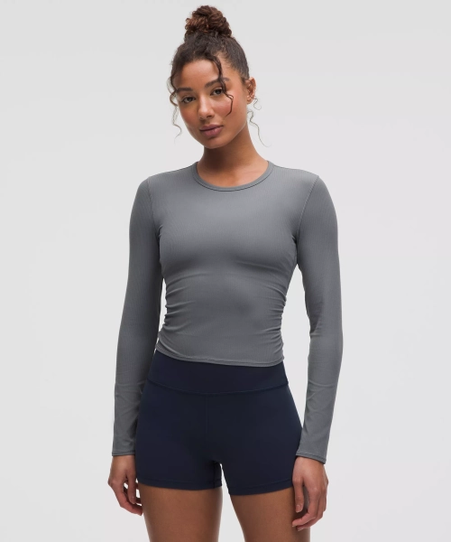 All It Takes Back-Twist Ribbed Long-Sleeve Shirt - Solar Grey - 2