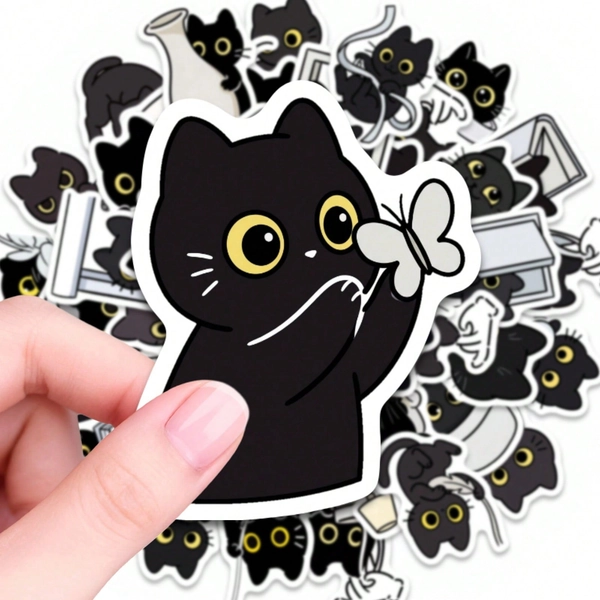50PCS Cute Black Cat Stickers For Water Bottles, Aesthetic Vinyl Stickers For Laptop, Phone Case, Journal, Scrapbook, Planner, Notebook, Waterproof Decals For Adults, Teens, Pet Lovers, Perfect For DIY Crafts, Decorating Luggage, Skateboard, Guitar, Gift For Cat Enthusiasts