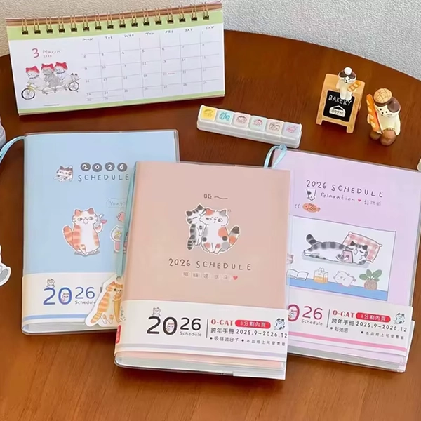 Cuaderno de gato bonito con páginas de colores, planificador B6, diario para estudio, examen, Bloc de notas, papelería, conjunto de regalo, 2026 - AliExpress 21