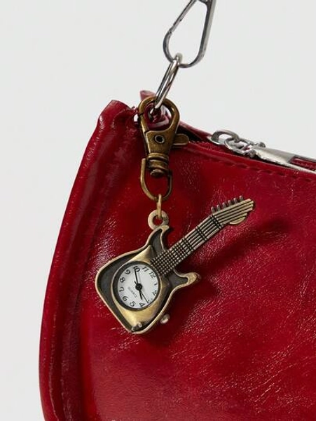 ROMWE Grunge Punk 1PC Classic Vintage Guitar Pocket Watch Creative Bronze Keychain Novelty Quartz Watch Car Keychain Pendant Bag Accessories Graduation Gift Nurse Watch, Pocket Watch Chain Fashion Guitar Shaped Buckle Watch Delicate Personalized Clip Design Watch Vintage Pocket Watch