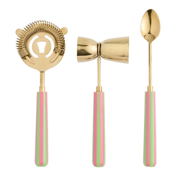 Gold Stainless Steel and Green Stripe Resin Bar Tools 3 Pack