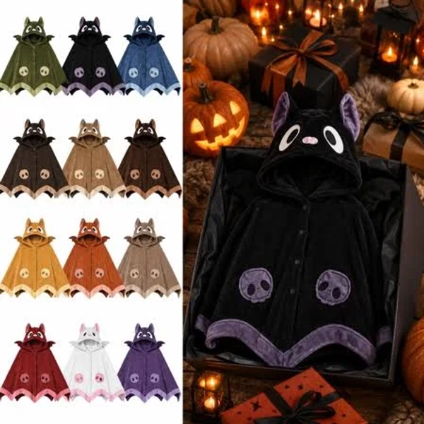 Bat Blanket Hoodie, Black Wearable Blanket Adult with Bat Wings, Soft Coral Fleece Hooded Cape Costume, Halloween Bat Costume for Women Men, Cozy