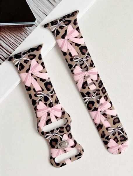 Cute Bow & Leopard Print Silicone Watch Band