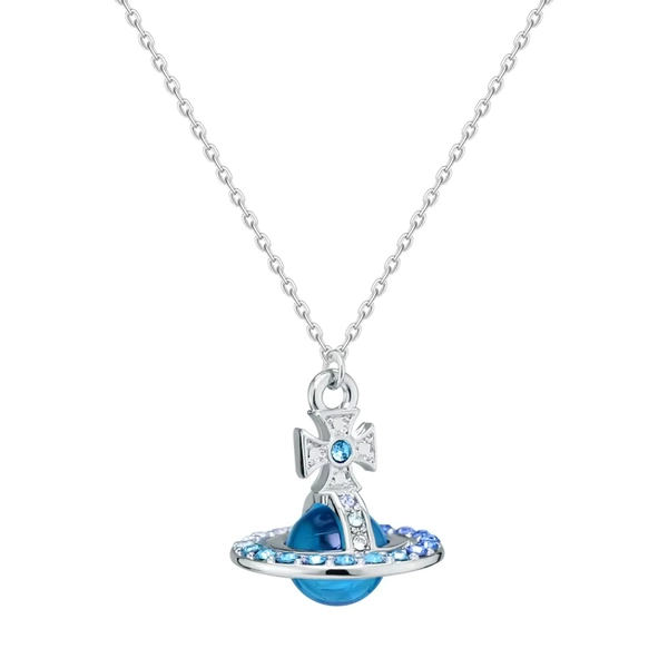 Gift box filled with diamond blue Saturn UFO necklace ins high-end design sense mysterious planet collarbone chain - AliExpress 