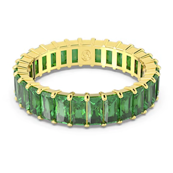 Matrix ring, Baguette cut, Green, Gold-tone plated