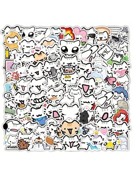 72 Cute Cartoon Cat Leather Stickers - Waterproof, Durable PVC Stickers For Water Bottles, Laptops, Cell Phones, Scooters, Guitars, Luggage, Scrapbooks And Helmets, Laptop Accessories | Optimistic Cat Design | Waterproof Vinyl