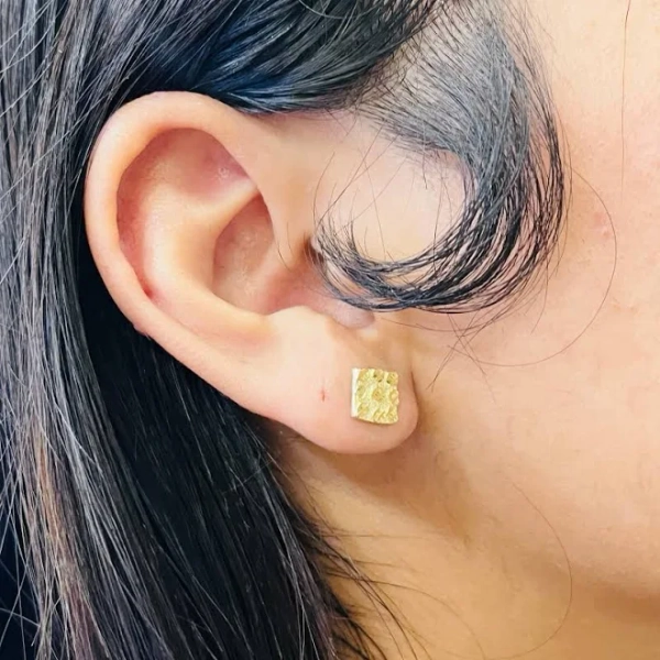 10K Gold Square Nugget Earrings