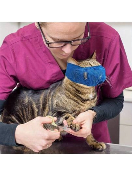 Adjustable Comfort Cat Muzzle Breathable Mesh, Stops Biting & Chewing, Perfect Grooming Accessory - Size Blue