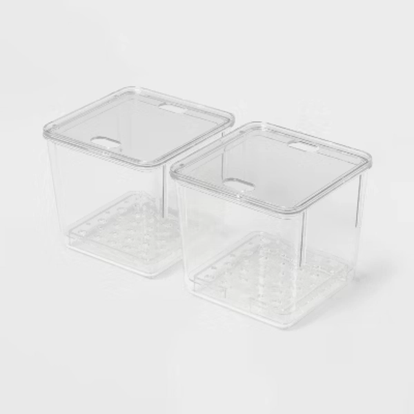 2pk Small Produce Bin Fridge Bin with Lid - Brightroom™: Refrigerator Organizers, Stackable Kitchen Storage