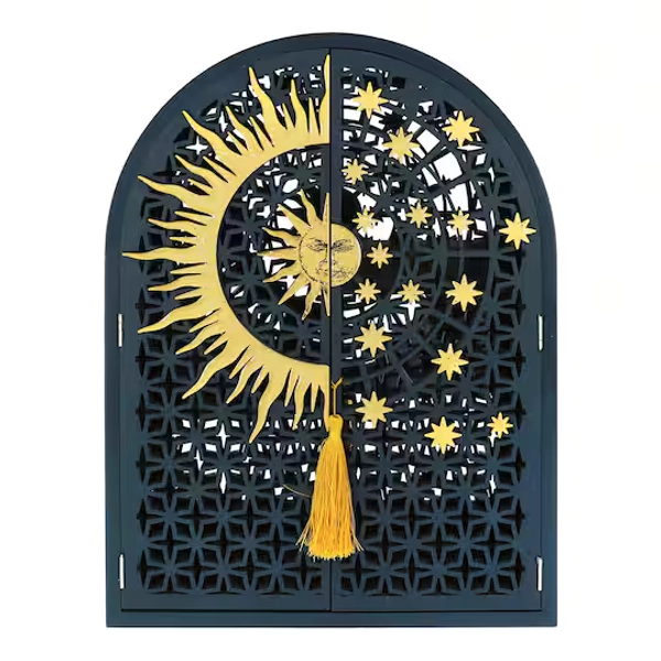 18" Navy Blue & Gold Celestial Mirror Shelf Tabletop Décor by Ashland®