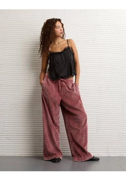 AE Women's Stretch Corduroy Low-Rise Baggy Wide-Leg Pants
