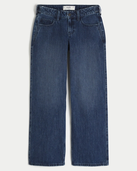 Adjustable Waist Low-Rise Dark Wash Baggy Jeans