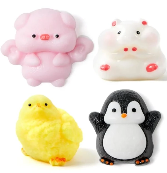 JOYIN 4 Pcs Animal Taba Squishy Toys, Soft Squeeze Fidgets,Chick, Pig, Hamster,Penguin Fufu Squishy Toys,Cute Taba Squishy Toys for Kids Easter Party