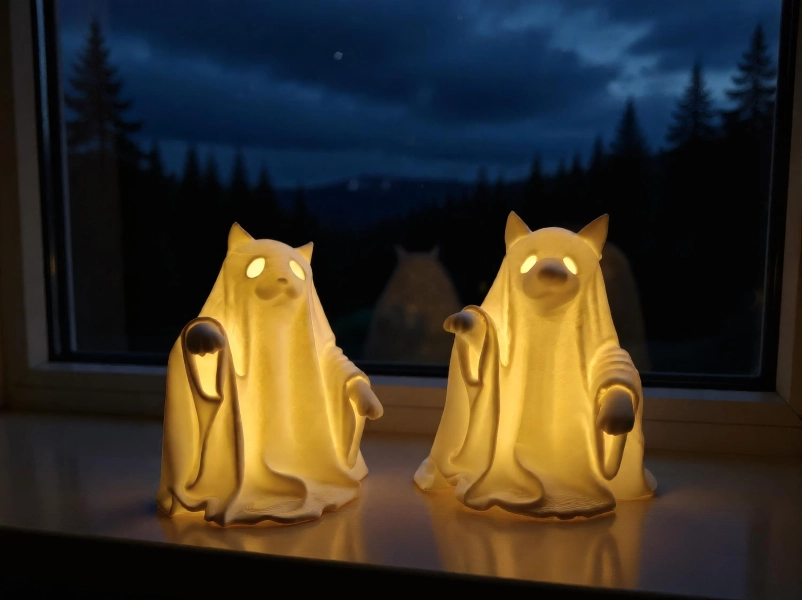 Ghost Cat and Dog Lantern With LED Tea light - Halloween Decor
