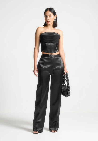 Bella - Pantalon Ajusté en Satin - Noir