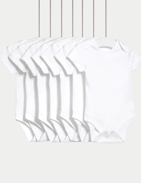 7 Pack Pure Cotton Short Sleeve Bodysuits (5lbs-3 Yrs)