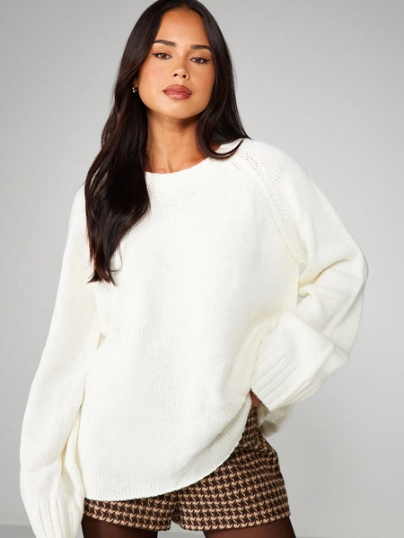 MISSGUIDED Oversized Cable Knit Sweater With Raglan Sleeves And Exposed Seams For Casual Winter Wear