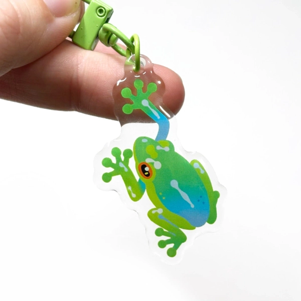 Sticky Treefrog Acrylic Charm | green frog double sided keychain gift