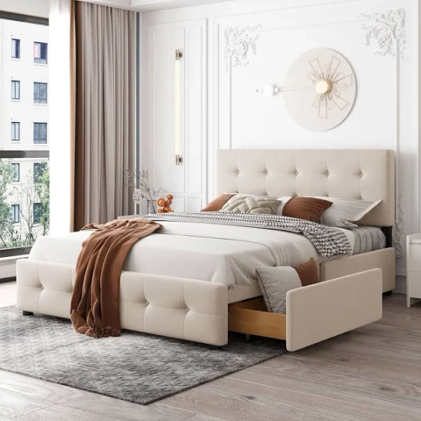 Walker Edison Upholstered Queen Platform Bed with Storage