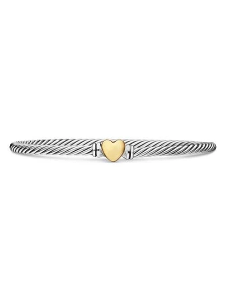 David Yurman Cable Heart Bracelet in Sterling Silver and 18K Yellow Gold