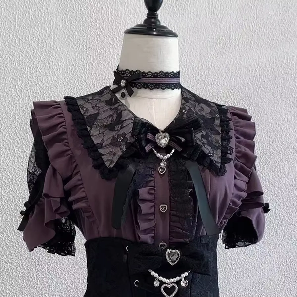 Vintage Lolita Style Lace Shirt Woman New Japanese Sweet Slim Tops Casual Basic Solid Korean Fashion Blouse Woman Chic - AliExpress 200000345